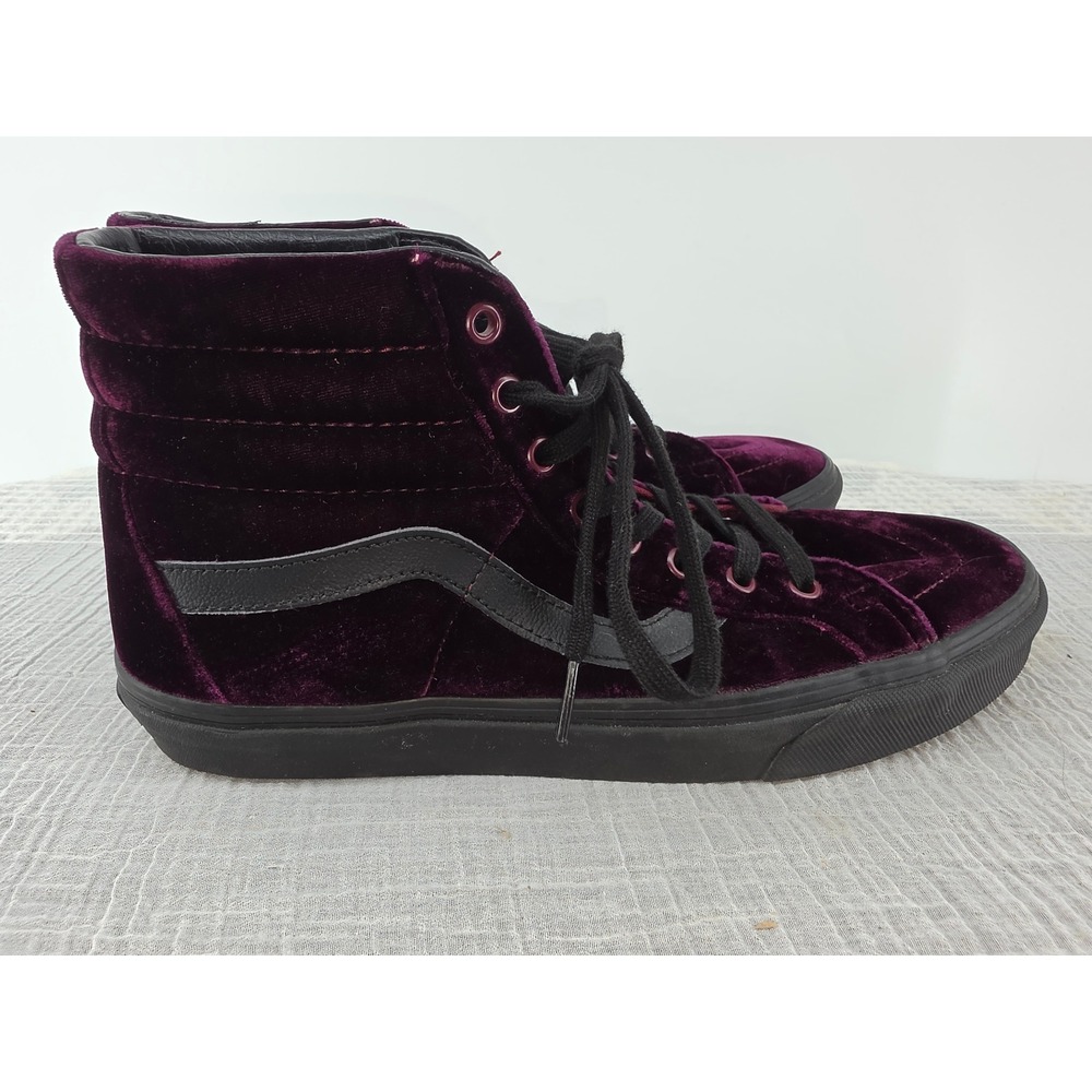 Vans Sk8-Hi Purple Velvet High Top Sneakers Mens 9.5 Black Leather Stripe - Picture 4 of 9